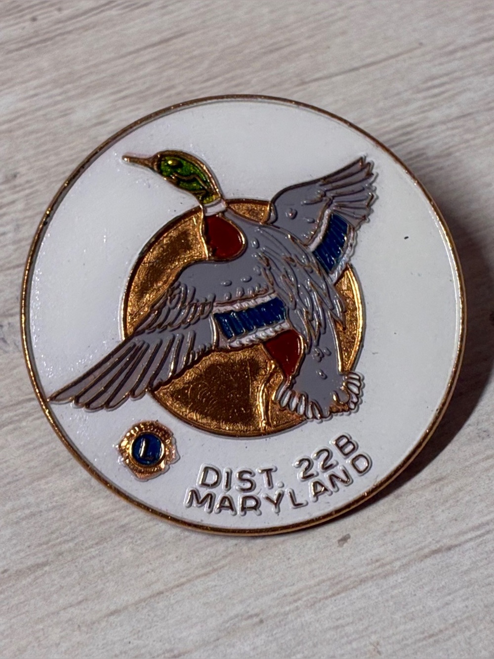 Vintage Lions Club Mallard Duck Dist 22B Maryland Enamel Pin 1980s Cloisonne